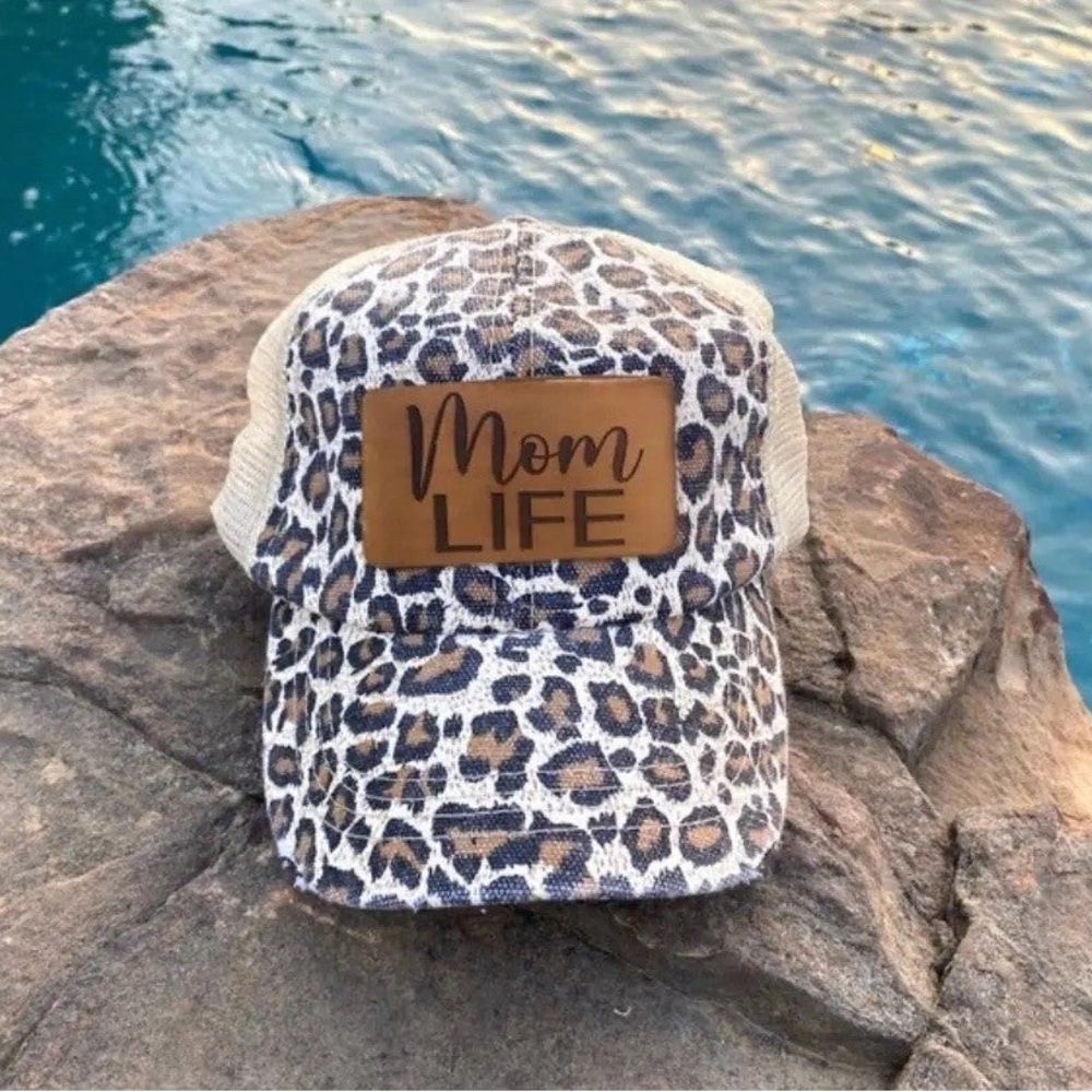 New mom life leopard mesh baseball cap womens trucker hat